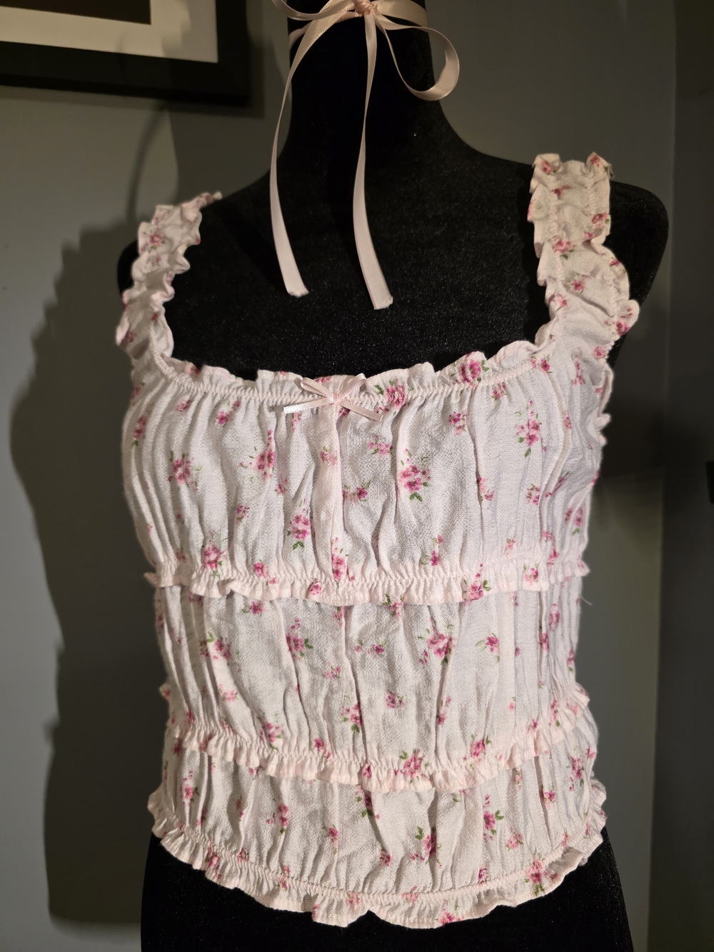 NWT Love Tree Pink Floral Smocked Ruffle SL Top Medium | Cottagecore 💐Delicate